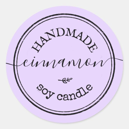 紫の手作りスクリプト黒縁ど製品ラベル ラウンドシール (正面)