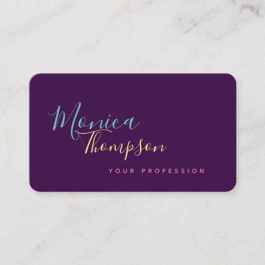 紫の手書きの名前フェミニン 名刺 (正面)
