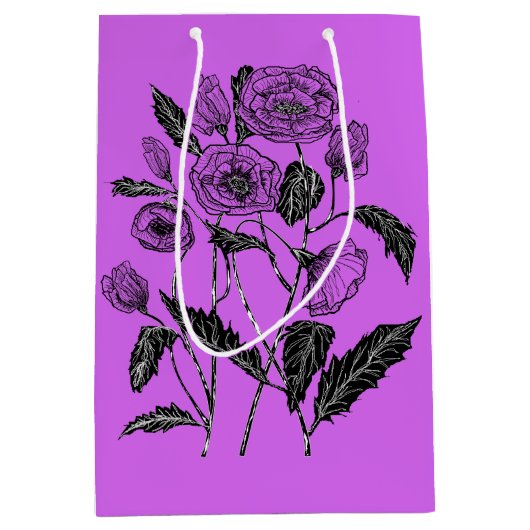 紫の抱き枕とポピー – あなたの色 ミディアムペーパーバッグ (正面)