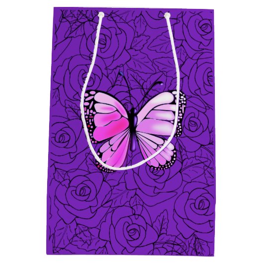 紫の抱き枕と蝶 – 色を選択 ミディアムペーパーバッグ (裏面)