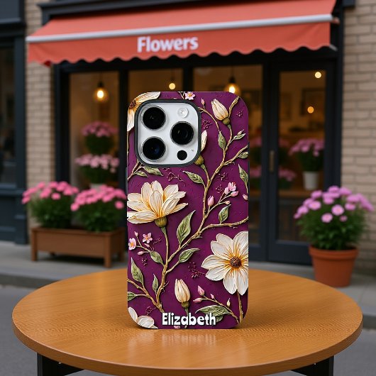 紫の抽象的な花柄 iPhoneケース