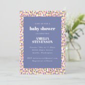 紫の抽象芸術よくはしゃぐドットパターン赤ちゃんシャワー 招待状 (スタンド正面)