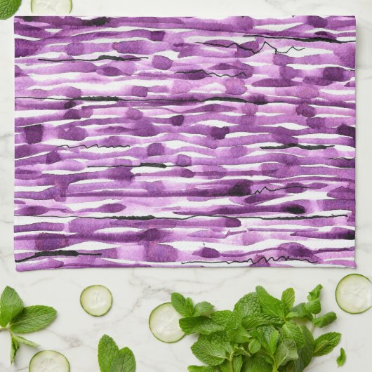 紫の抽象芸術水の色のストライプ キッチンタオル (折り畳み)