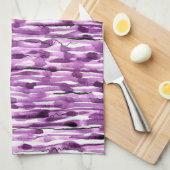 紫の抽象芸術水の色のストライプ キッチンタオル (四つ折り)