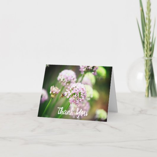 紫の斜めのネギの花で幸せ サンキューカード (正面)