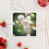 紫の斜めのネギの花で幸せ スタンダードカクテルナプキン (インサイチュ)