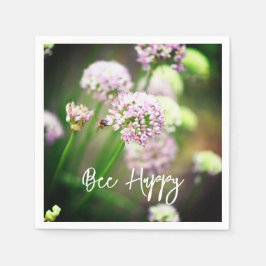 紫の斜めのネギの花で幸せ スタンダードカクテルナプキン