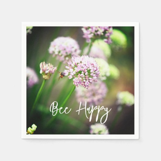 紫の斜めのネギの花で幸せ スタンダードカクテルナプキン (正面)