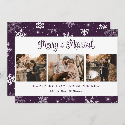 紫の新結婚した生スノーフレーク写真 シーズンカード (正面/裏面)