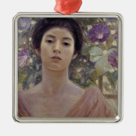 紫の日本の朝顔の花を持つ美しい メタルオーナメント