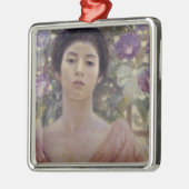 紫の日本の朝顔の花を持つ美しい メタルオーナメント (左)