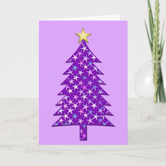 紫の星のモダン ミニマル クリスマス ツリー (正面)