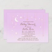 紫の星の月の赤ちゃん女の子の赤ちゃんシャワー招待 招待状 (正面/裏面)