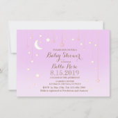 紫の星の月の赤ちゃん女の子の赤ちゃんシャワー招待 招待状 (正面)