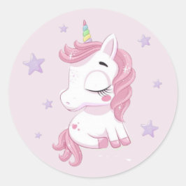紫の星を持つピンクのユニコーン ラウンドシール