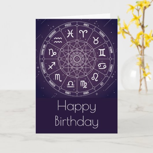 紫の星占いホイール カード (黄色い花)