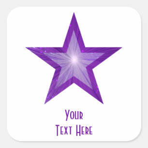 紫の星印'Your Text'の正方形のステッカー白 スクエアシール