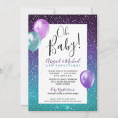 紫の星空の夜のカップルまたはママの赤ちゃんシャワー 招待状 (正面)