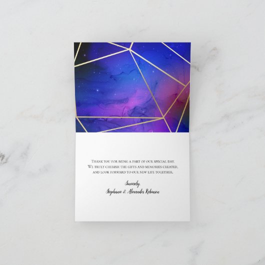 紫の星雲 天体アート 幾何学的なゴールド サンキューカード (内部)