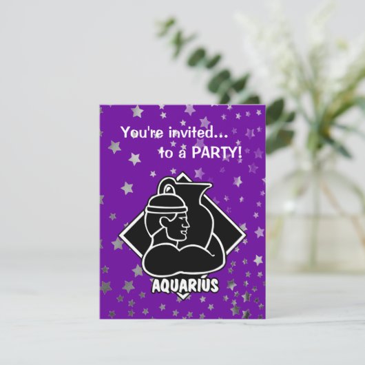 紫の星|アクアリウス誕生日〔占星術の〕十二宮図徴候 招待状 (スタンド正面)