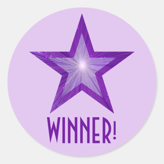 紫の星「WINNER!」丸い紫淡い色の色 ラウンドシール (正面)