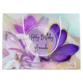 紫の春かわいらしクロカス誕生日の写真 ラージペーパーバッグ (正面)