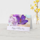 紫の春のクロコス 母の日 カード (黄色い花)