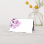 紫の春の花のフローラのテント座席表 プレイスカード (裏面)