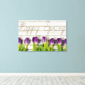 紫の春チューリップを白塗りの木材に キャンバスプリント (インサイチュ (ウッドフロア))