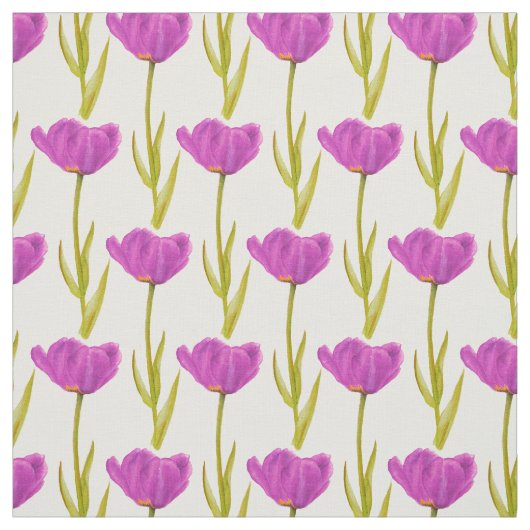 紫の春チューリップ植物水彩織物 ファブリック (見本)