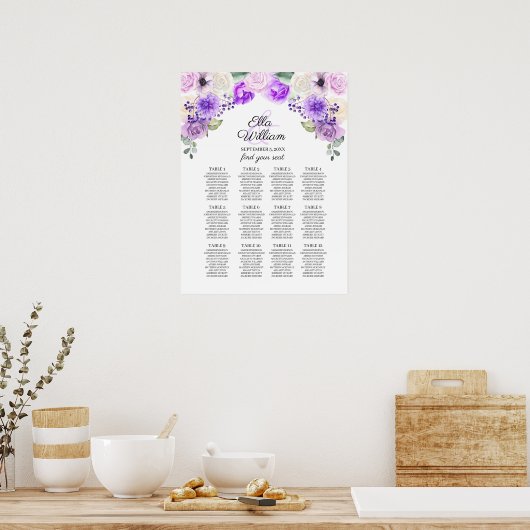 紫の春結婚フローラの座席表 ポスター (キッチン)