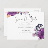 紫の暗いフローラ結婚予算の救日付 ポストカード (正面/裏面)
