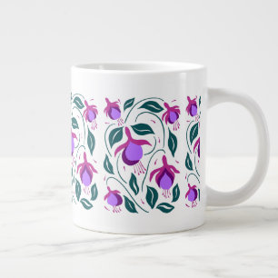 紫の暗い赤紫色花パターン ジャンボコーヒーマグカップ