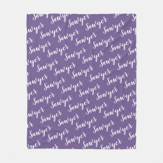 紫の書道のパーソナライズされた繰り返し名 フリースブランケット (正面)