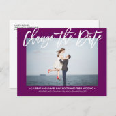 紫の書道写真モダンの日付の変更 案内ポストカード (正面/裏面)