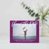 紫の書道写真モダンの日付の変更 案内ポストカード (スタンド正面)