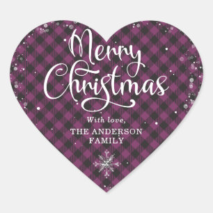 紫の書道雪メリークリスマス ハートシール