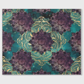 紫の曼荼羅と蝶々オンティール(緑がかった色)ナイトスカイ ラッピングペーパー (フラット)