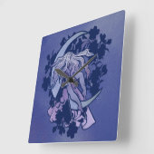 紫の月の女神ウィッカ信者トリプルムーンシンボルアート スクエア壁時計 (傾斜)