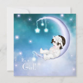 紫の月の赤ちゃん女の子シャワー 招待状 (正面)