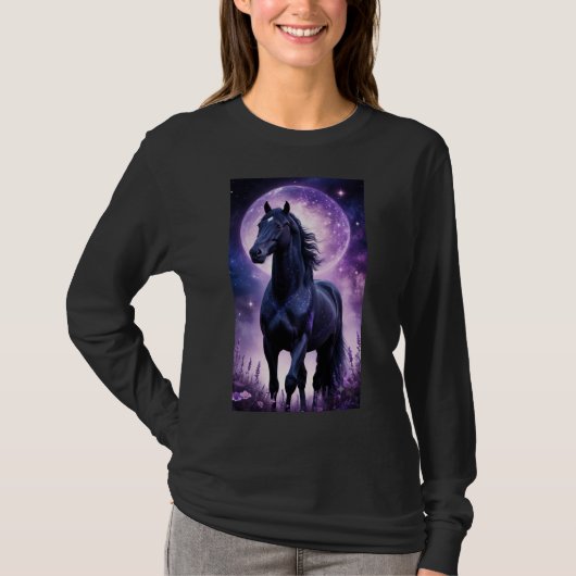 紫の月下の黒馬Tシャツ Tシャツ (正面)