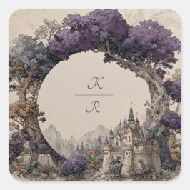 紫の木のアーチ型の城のイラスト ウェディング スクエアシール