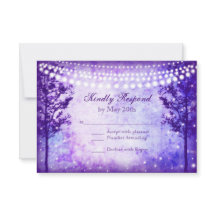 紫の木のストリングライト結婚のRSVPカード