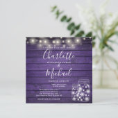 紫の木の文字列のライトメイスンジャー結婚の写真 招待状 (スタンド正面)