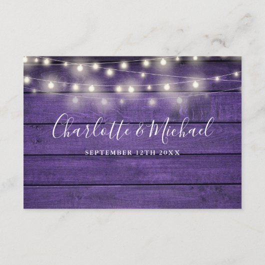 紫の木の文字列ライトスクリプト結婚の詳細 エンクロージャーカード (裏面)