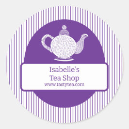 紫の木彫りティーポットのビジネスラベル ラウンドシール