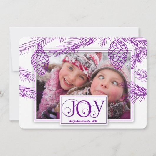 紫の松のクリスマスジョイフォト シーズンカード (正面)