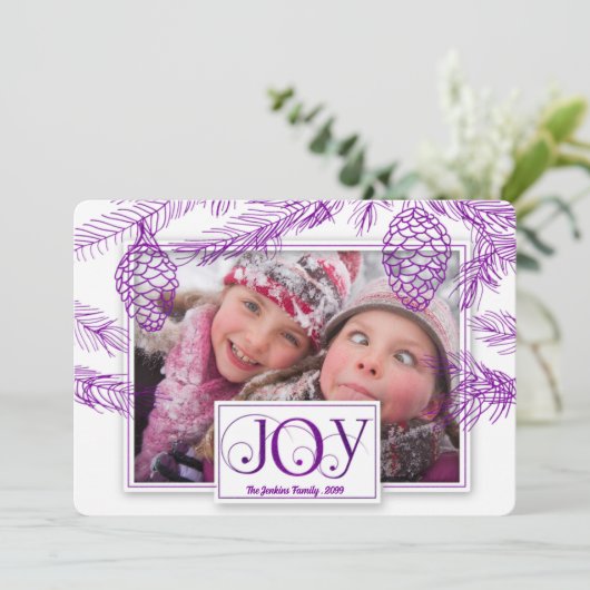 紫の松のクリスマスジョイフォト シーズンカード (スタンド正面)