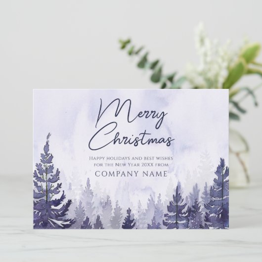紫の松の木のクリスマス企業ののビジネスロゴ シーズンカード (スタンド正面)