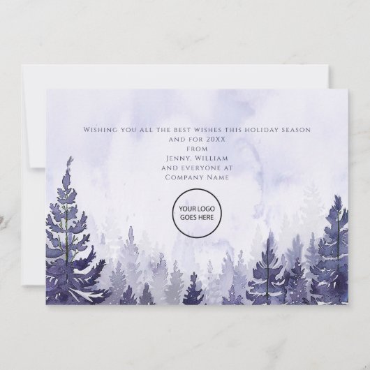 紫の松の木のクリスマス企業ののビジネスロゴ シーズンカード (裏面)
